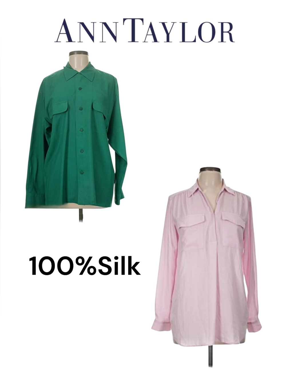 2/$45 Ann Taylor 100% Silk Button Down Blouses  Plus Size 22W